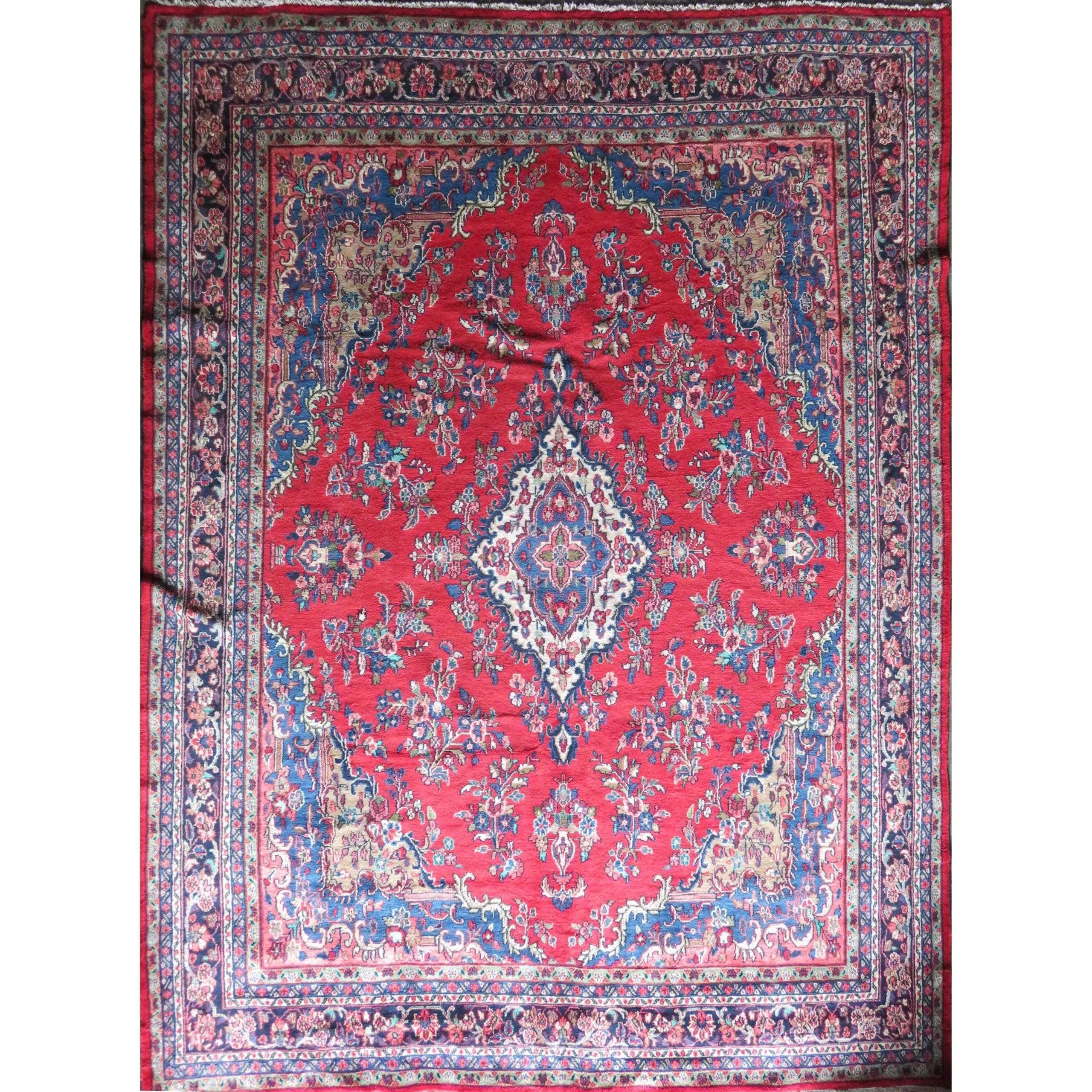 One Of The Kind Hand-Knotted Persian Wool Rug _ Luxurious Vintage Design, 13'10" x 9'8", Artisan Crafted